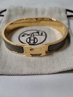 Hermes Gold and Dark Gray Enamel Clic H Bracelet